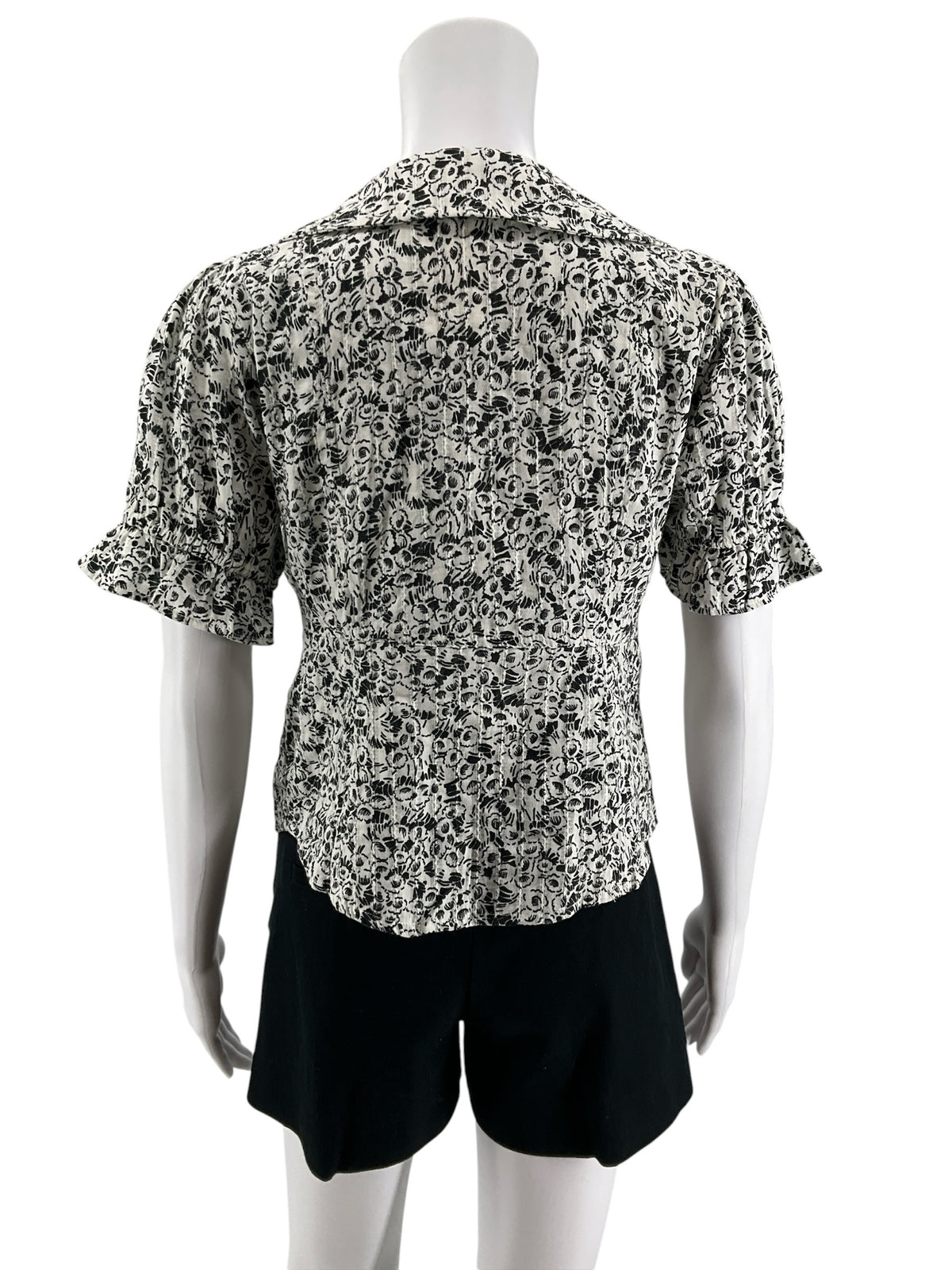Pilcro Ruffled Floral Peplum Blouse Cream Black Print Cotton Top Size Small - ONLINE ONLY