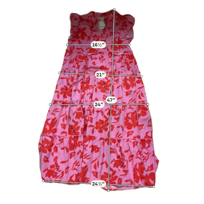 Umgee Pink &amp; Red Floral Ruffle Sleeve Tiered Boho Midi Dress Size Medium - ONLINE ONLY
