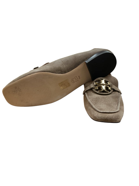 Tory Burch Jessa Suede Loafers Taupe Double T Logo Flats Size 9.5