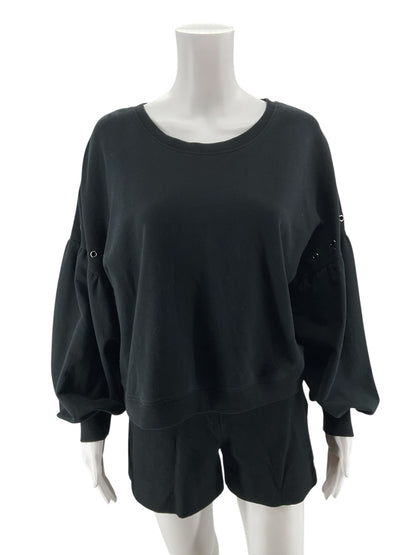 Sundays Two Grommet Detail Cropped Sweatshirt Black Size Medium - ONLINE ONLY