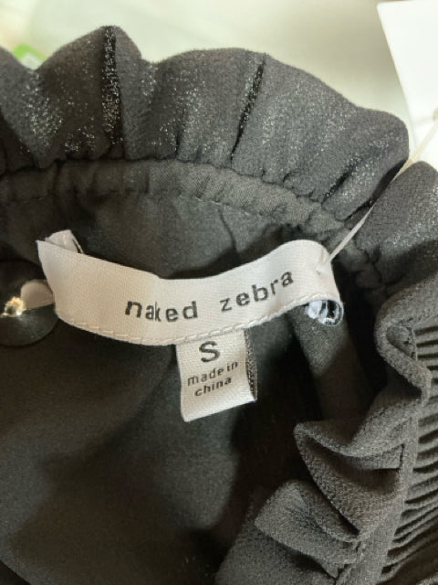 Brand tag of Naked Zebra Black Pleated Pre-Owned Ladies Dress, showing size small and made in China label.