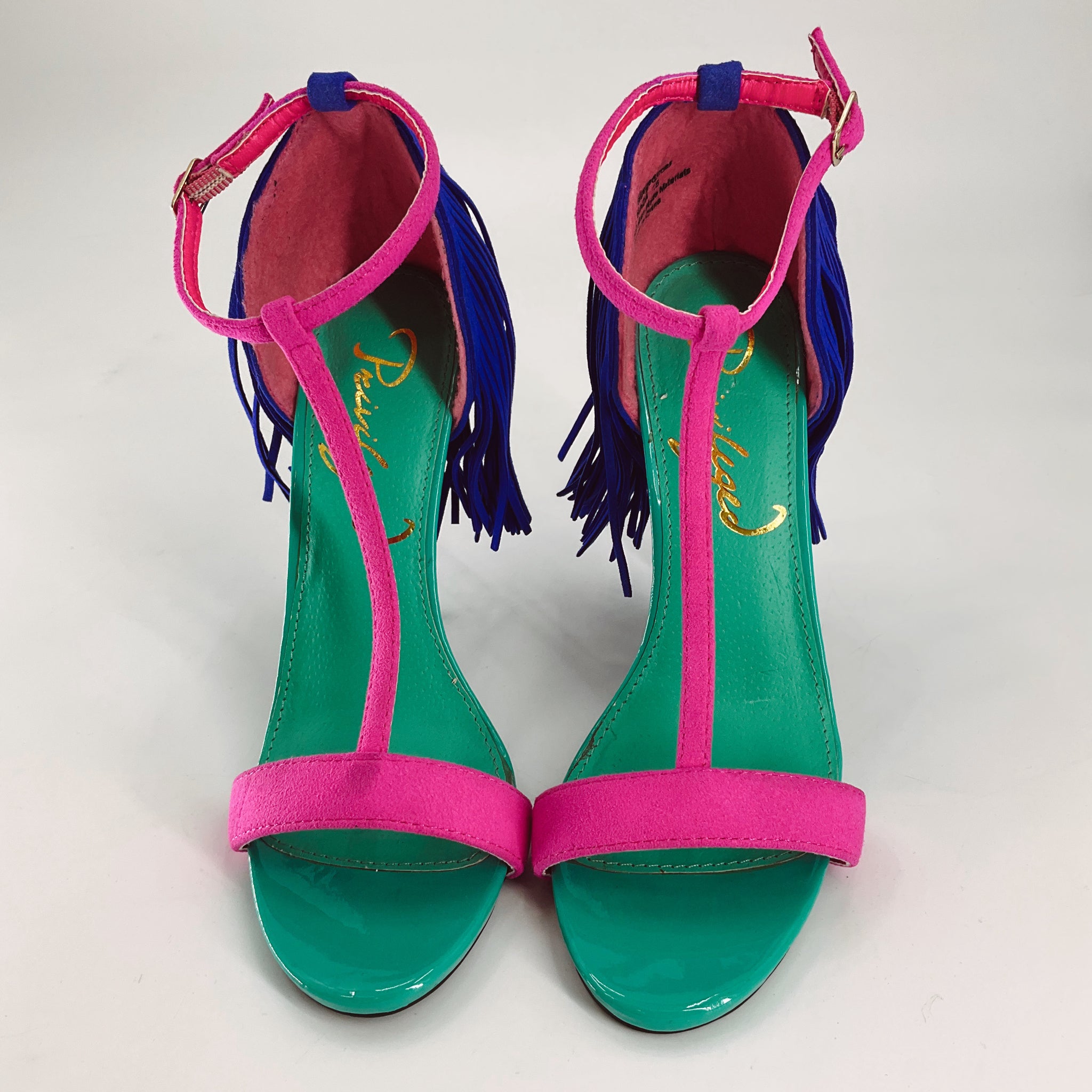 Privelage Pink/Teal/Blue Fringe Heel - Size 7.5