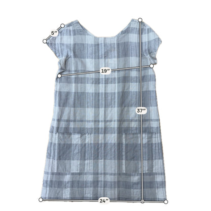 Eileen Fisher white/gray Shift Organic Linen Cotton Plaid Shift Dress Size Medium - Size M