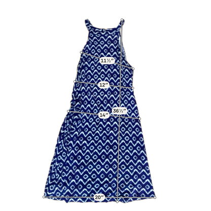 LOFT Ikat Halter Neck Dress Navy Purple White A-Line Keyhole Back Size Large - ONLINE ONLY