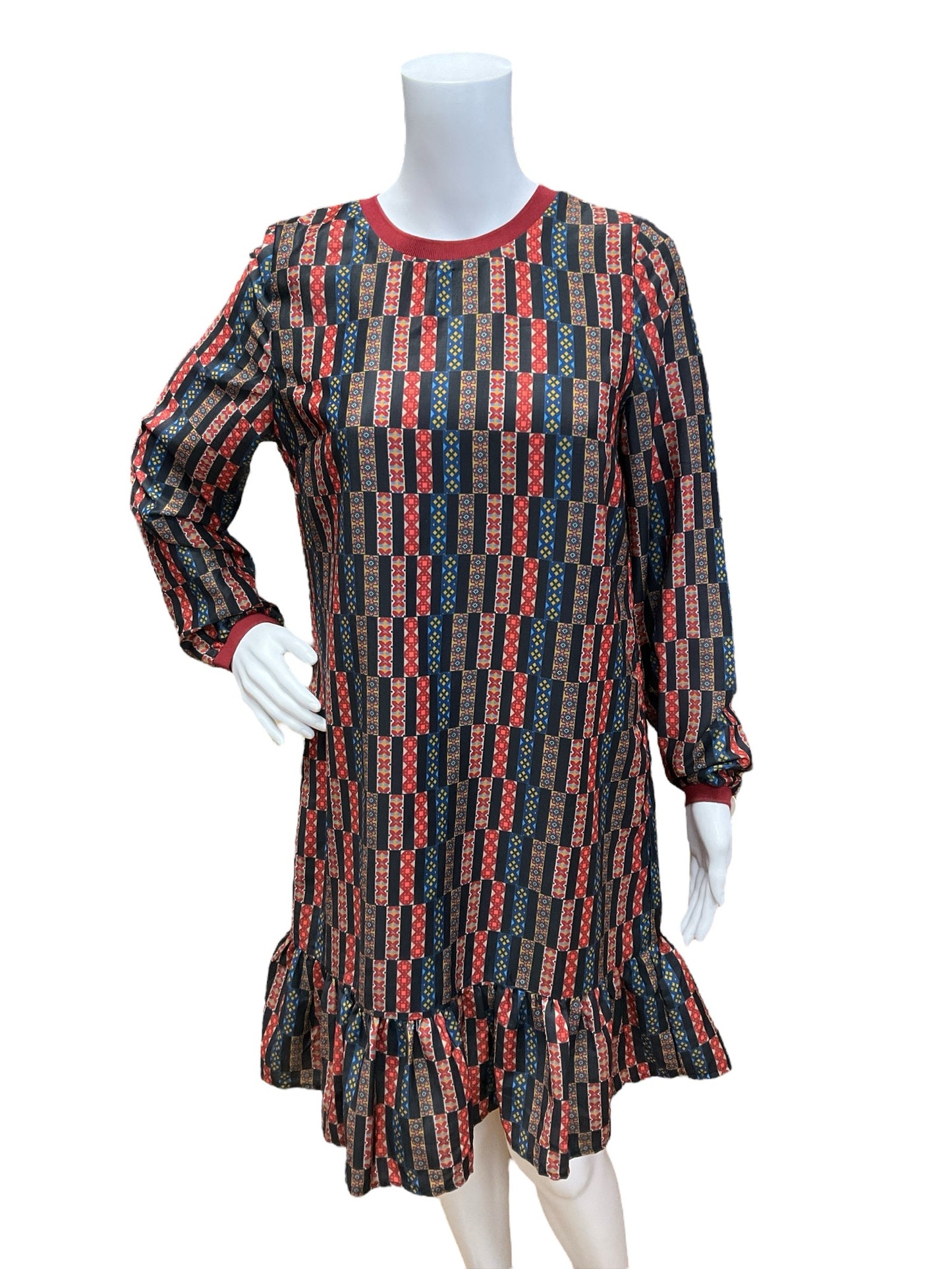 Joy Joy Size Small Black/Rust Print Pre-Owned Dress, consignment