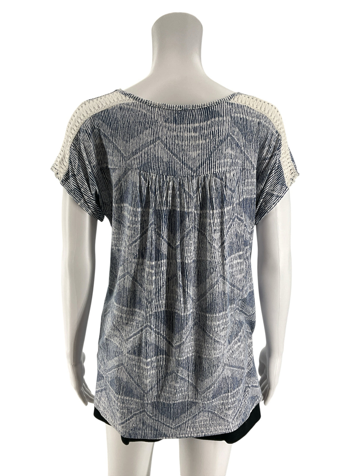THML Blue &amp; White Crochet Yoke Abstract Print Top | Size Small - ONLINE ONLY