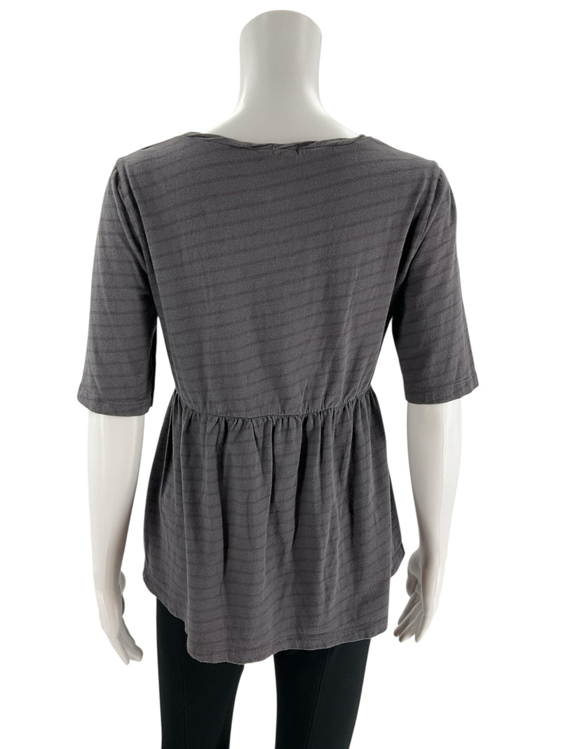 J. Crew Gray White Stripe Cotton Top – Size Medium, Excellent Pre-Owned - Margaret’s Fine Consignment