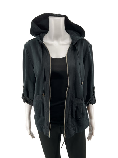 Cynthia Max Black Cotton Hooded Utility Jacket Size Medium