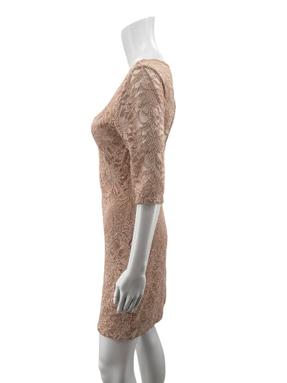 Reign On Peach Bodycon Peach Lace Pre-Owned Ladies Dress - Size Medium - Size M