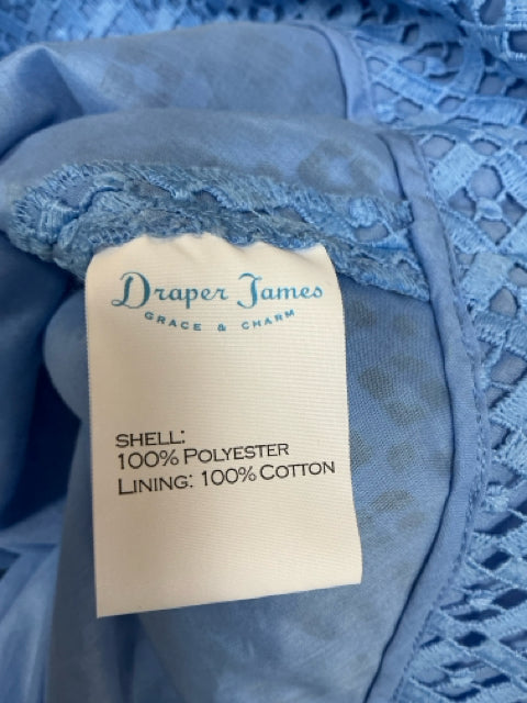 DRAPER JAMES Blue A-Line Blue Eyelet Flutter Sleeve Dress V-Neck NWT Size 14 - Size 14