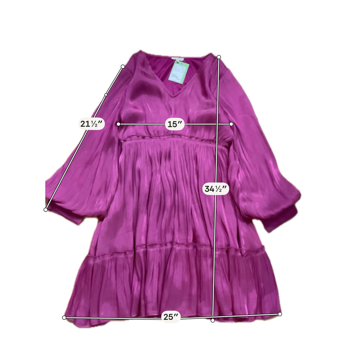 Jodiful Raspberry Pleated Tiered Long Sleeve Mini Dress Size Small