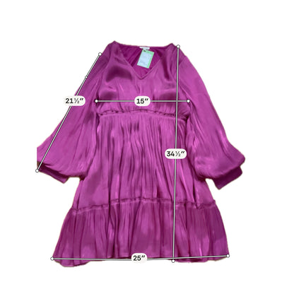 Jodiful Raspberry Pleated Tiered Long Sleeve Mini Dress Size Small