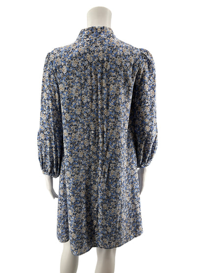 Ann Taylor Ditsy Floral Balloon Sleeve Shift Dress Blue Tan Size 6