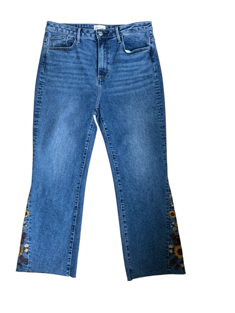 Driftwood Clara Floral Embroidered Flare Jeans Size 14
