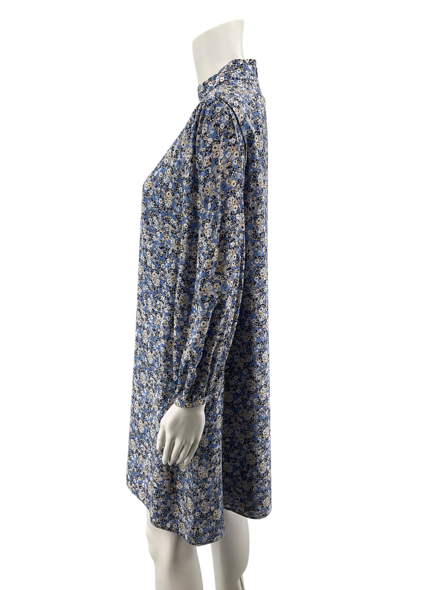 Ann Taylor Ditsy Floral Balloon Sleeve Shift Dress Blue Tan Size 6