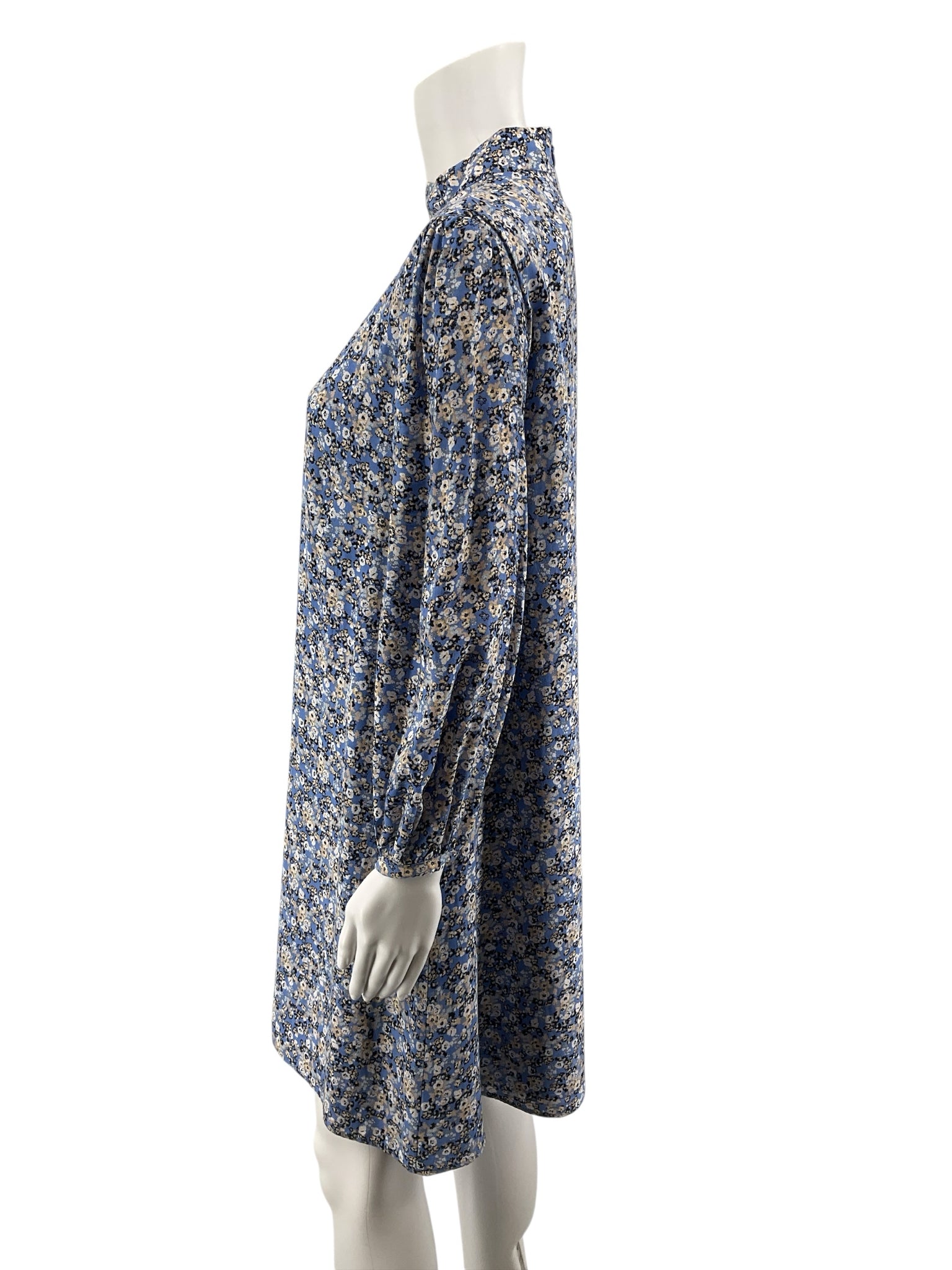 Ann Taylor Ditsy Floral Balloon Sleeve Shift Dress Blue Tan Size 6