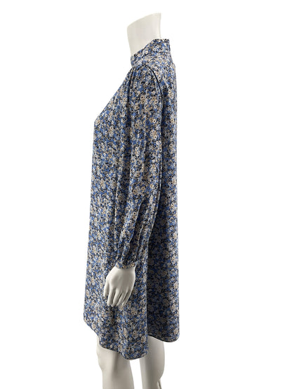 Ann Taylor Ditsy Floral Balloon Sleeve Shift Dress Blue Tan Size 6