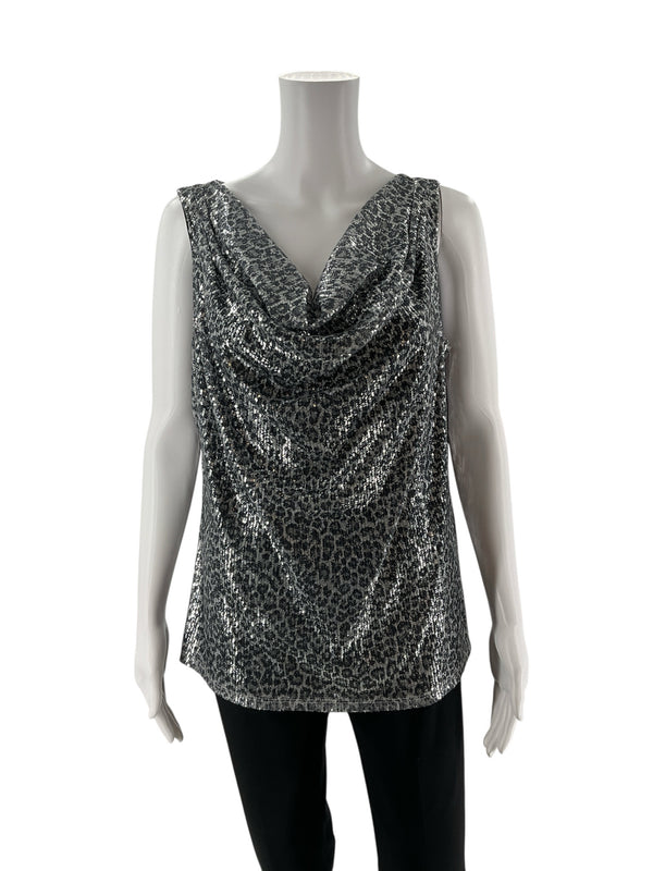 Michael Kors Black/Silver Sequins Pre-Owned Ladies Top - Size Large