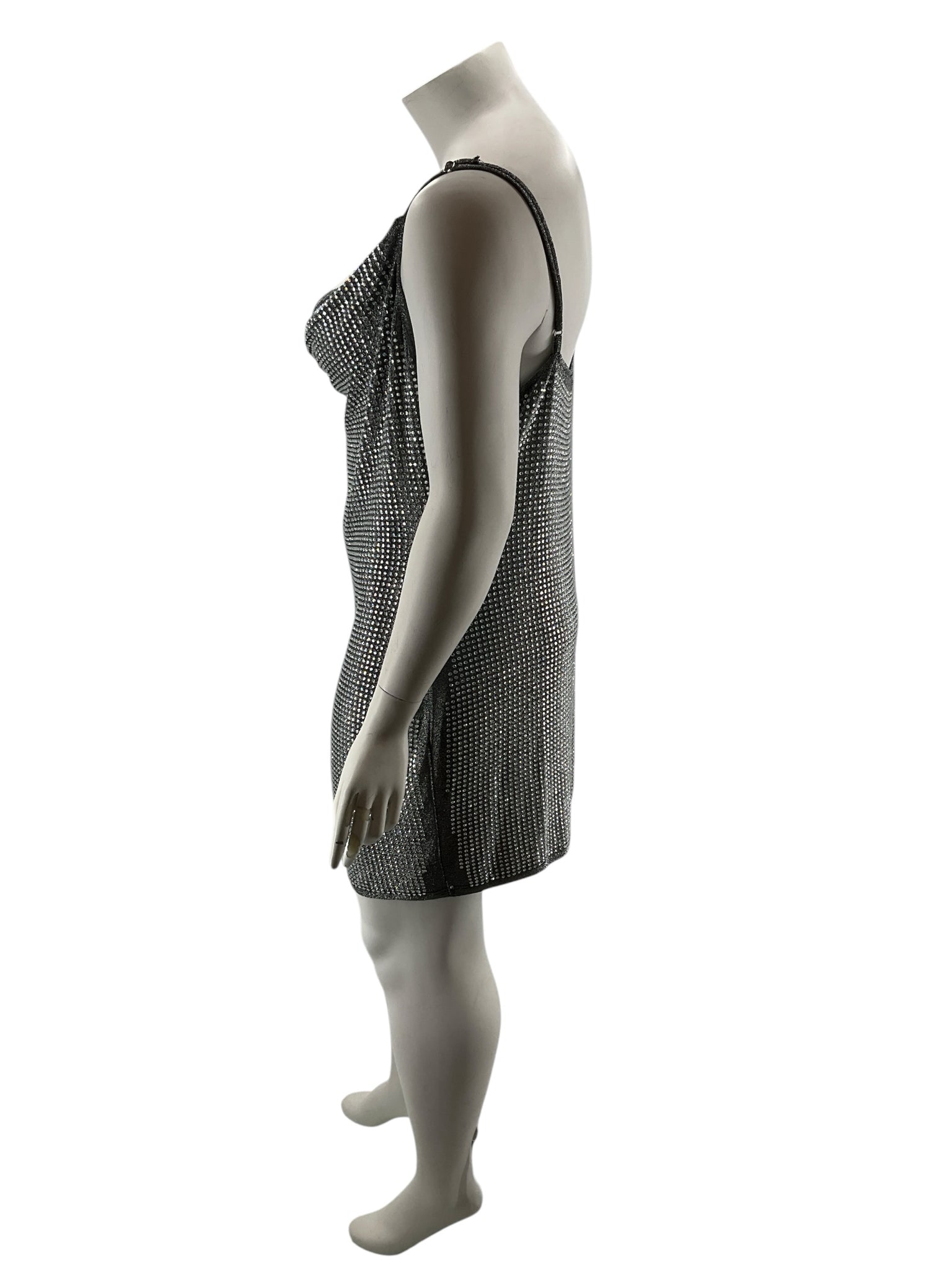 Fashion Nova 3X Rhinestone Cowl Neck Cami Top Metallic Gray Black NWT