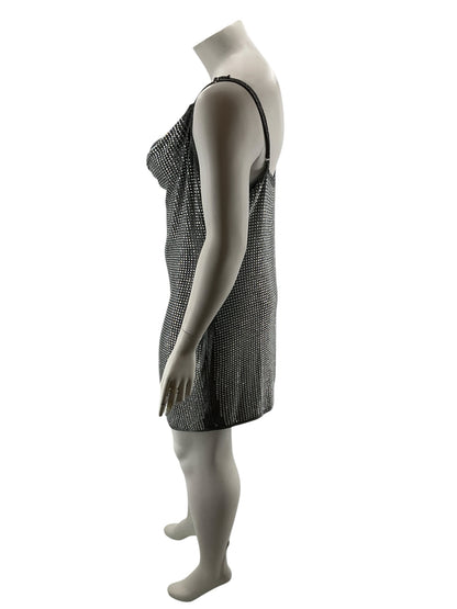 Fashion Nova 3X Rhinestone Cowl Neck Cami Top Metallic Gray Black NWT