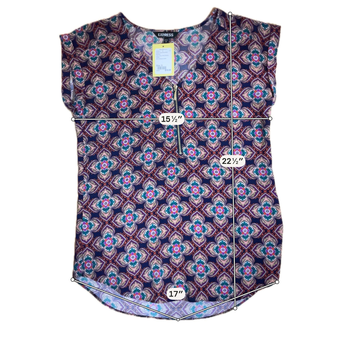 Express Medallion Print Zip V-Neck Blouse Top Size Small - ONLINE ONLY