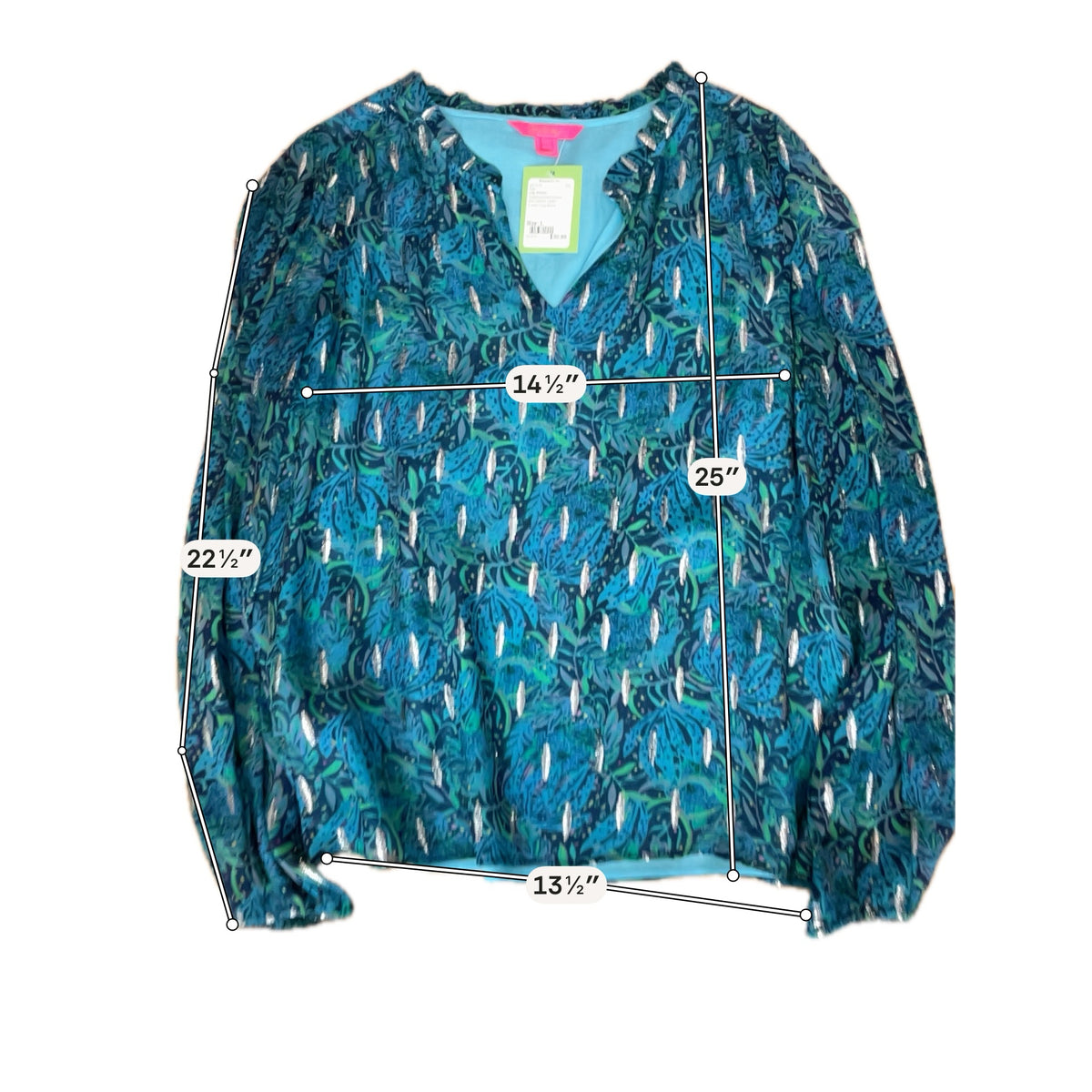 Lilly Pulitzer Kade Top Borealis Blue Wild Within Metallic Blouse Size L