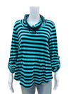 Ruby Rd Teal/navy Stripe Top Size Petite Medium - front view