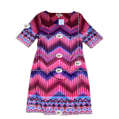 Aryeh Abstract Pixel Print Shift Dress Size Large | Pink Blue Geometric Stretch Knit