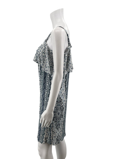 Wildflower white/blue/green Floral Floral Ruffle Cold Shoulder Sundress Size Medium - Size M