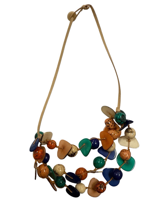 Tagua by Soraya Cedeno Handmade Layered Tagua Nut Necklace Blue Teal Rust