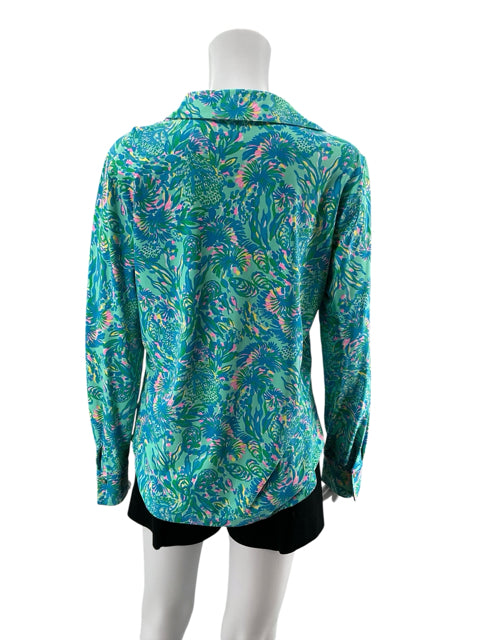 Lilly Pulitzer Sea View Button Down Shirt Multi Sink Or Swim Floral Print Size Large - ONLINE ONLY