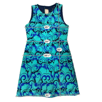 J.Crew Damask Jacquard Fit &amp; Flare Dress Blue Teal Size 4
