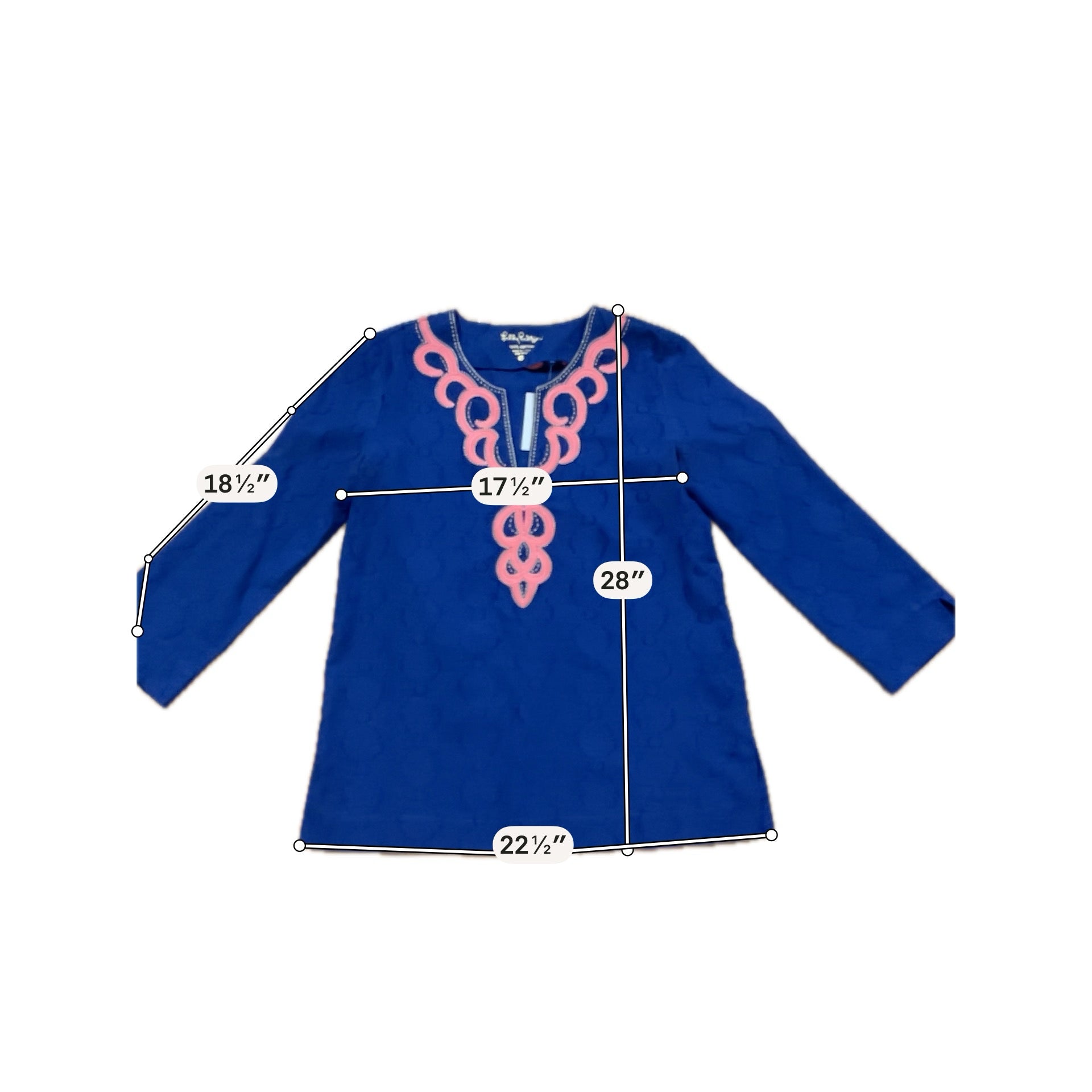Lilly Pulitzer Dusk Top Navy Blue Pink Embroidered Cotton Tunic Small