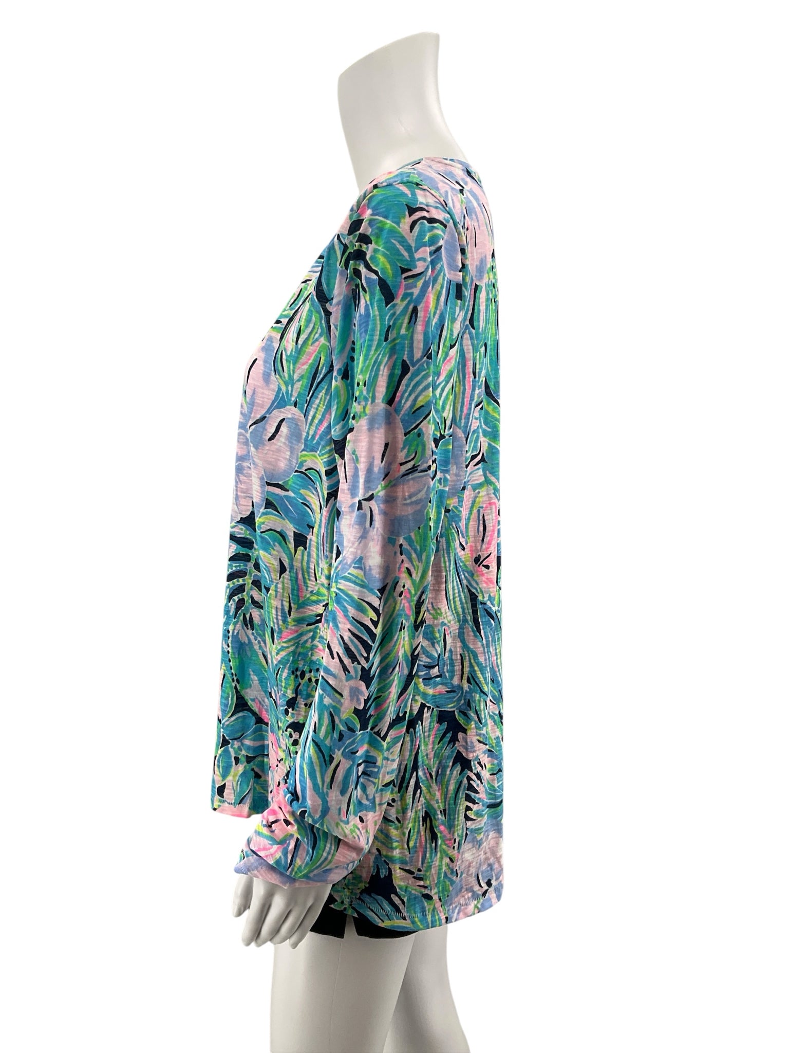 Lilly Pulitzer Nevie Top In A Flutter Print V-Neck Long Sleeve L - Downstairs