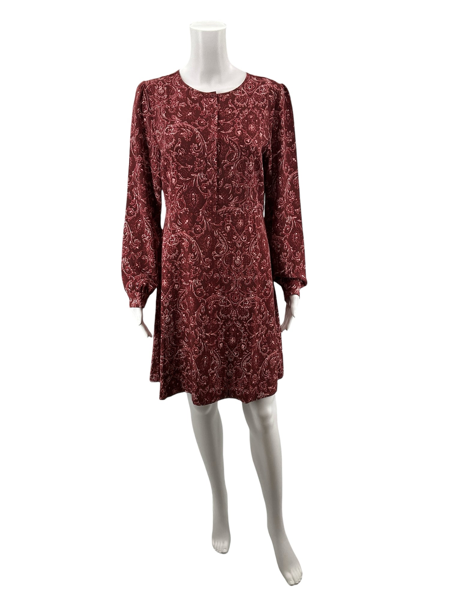 Loft Maroon Paisley Pre-Owned Ladies Dress - Size 6