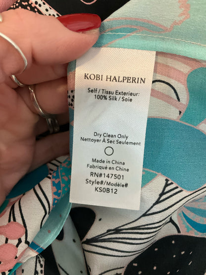 Kobi Halperin Teal/Pink/Blush Long Sleeve Maeve Blouse Size Medium Teal Pink Floral 100% Silk Bohemian Top - Size M