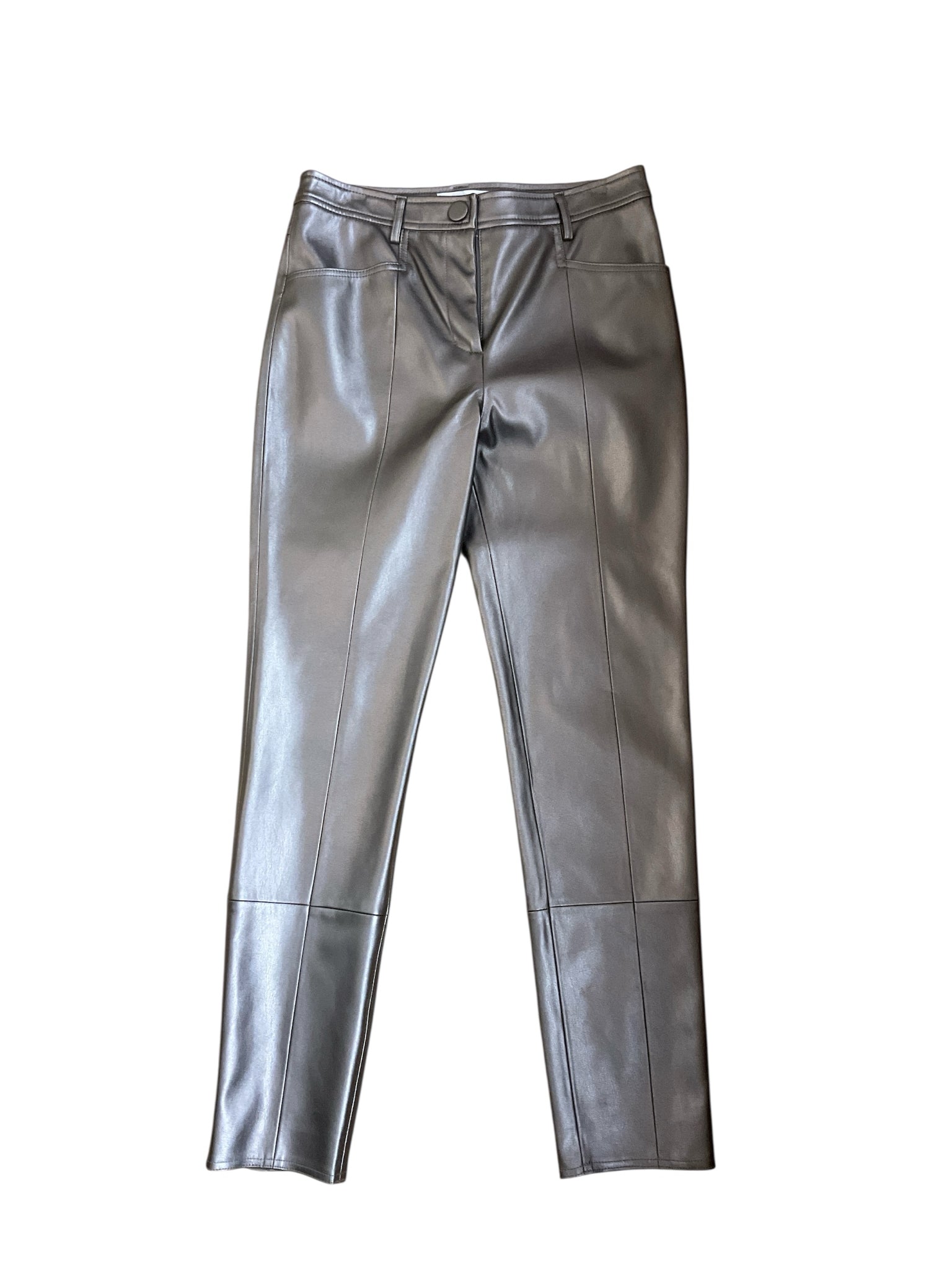 Milly Gold Pant Metallic Pewter Faux Leather Cropped Ankle Pants Size 28 - Size 6