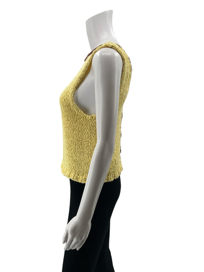 Free People My Bestie Tie Back Knit Tank Top Size Small Yellow Brown