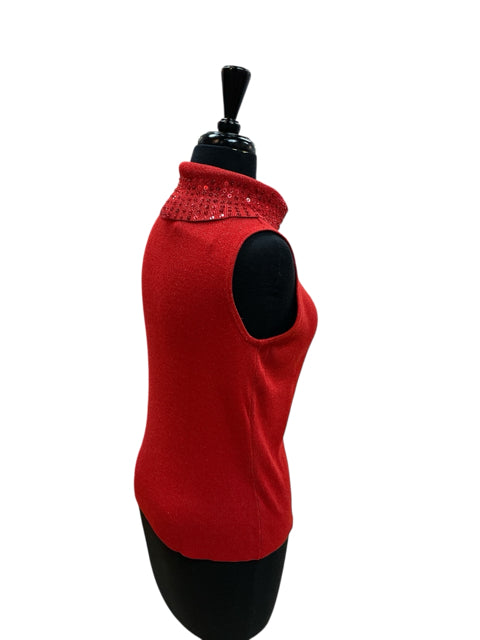 Joseph A. Red Beaded Turtleneck Sleeveless Silk Blend Shell Top | Size Large - ONLINE ONLY