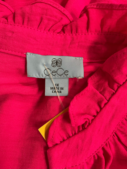CeCe Hot Pink Puff Sleeve Tiered Swing Dress Size 1X