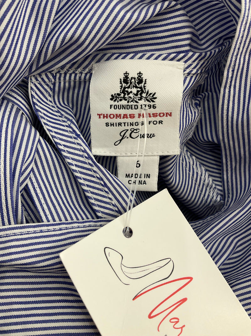 J Crew Blue/White Pinstripe Pre-Owned Ladies Top - Size 6