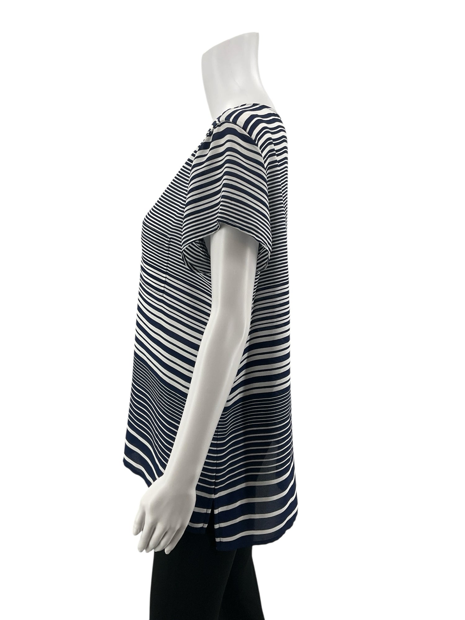 The Limited white/navy Short Sleeve Navy White Striped High-Low Tunic Top Size Large NWT - Size L