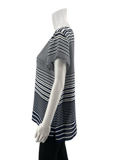 The Limited white/navy Short Sleeve Navy White Striped High-Low Tunic Top Size Large NWT - Size L