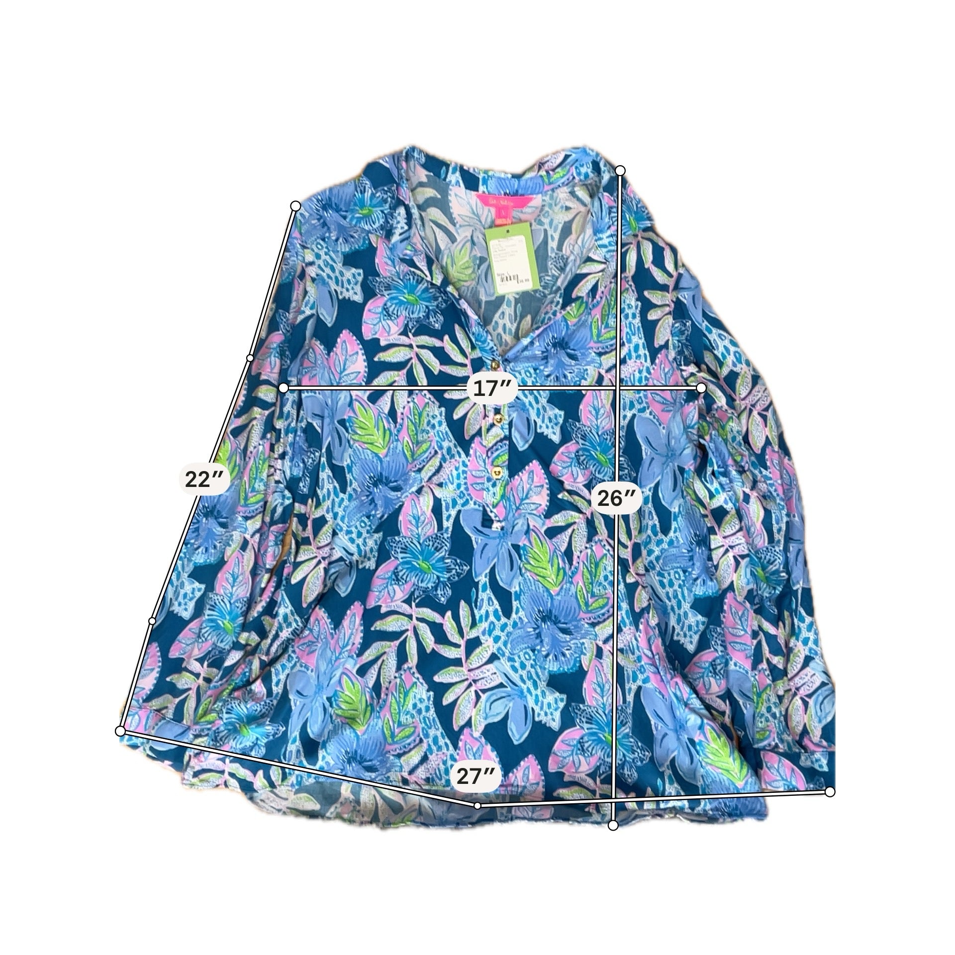 Lilly Pulitzer Size L blue/green/pink Floral Pre-Owned Casual Top - Downstairs