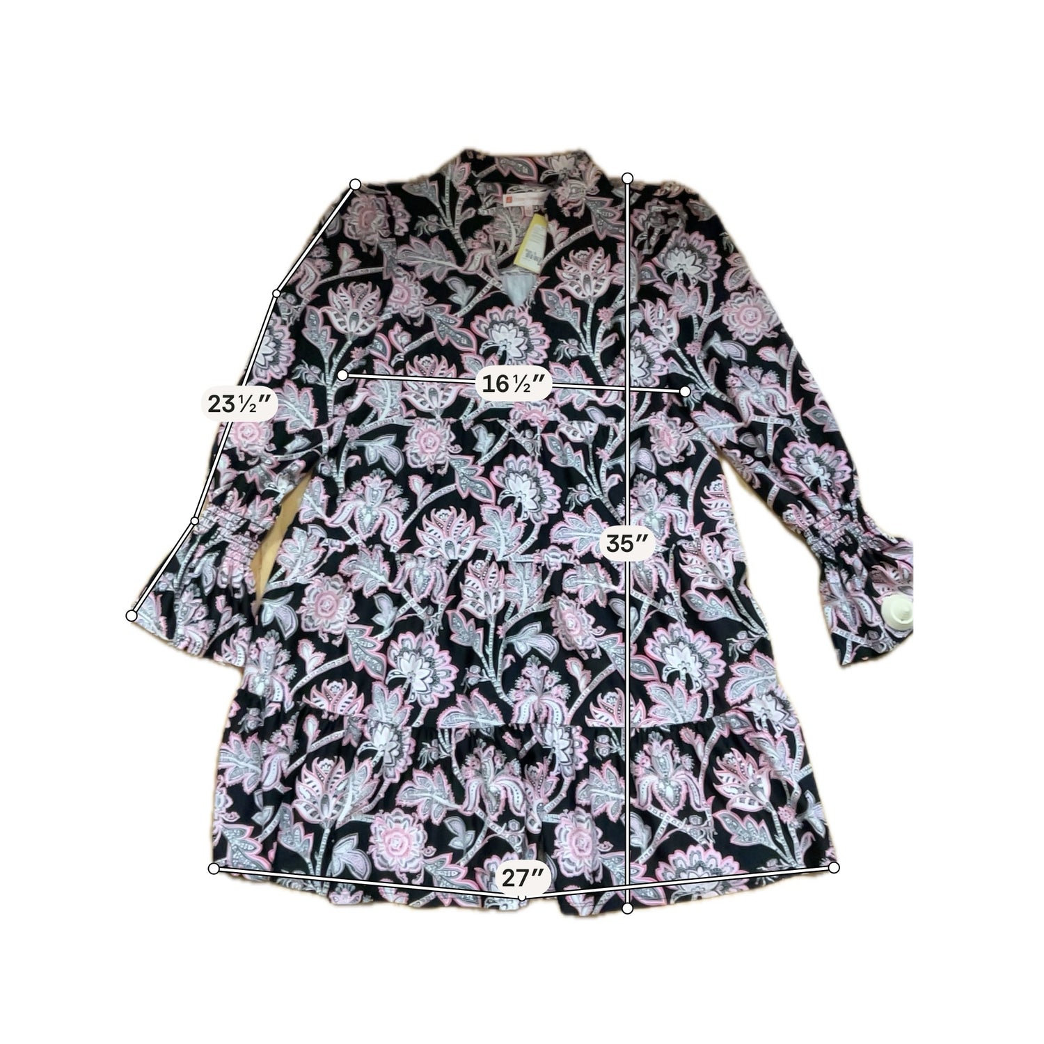 Jude Connally Trixie Dress Size S Black Pink Persian Paisley Tiered Long Sleeve