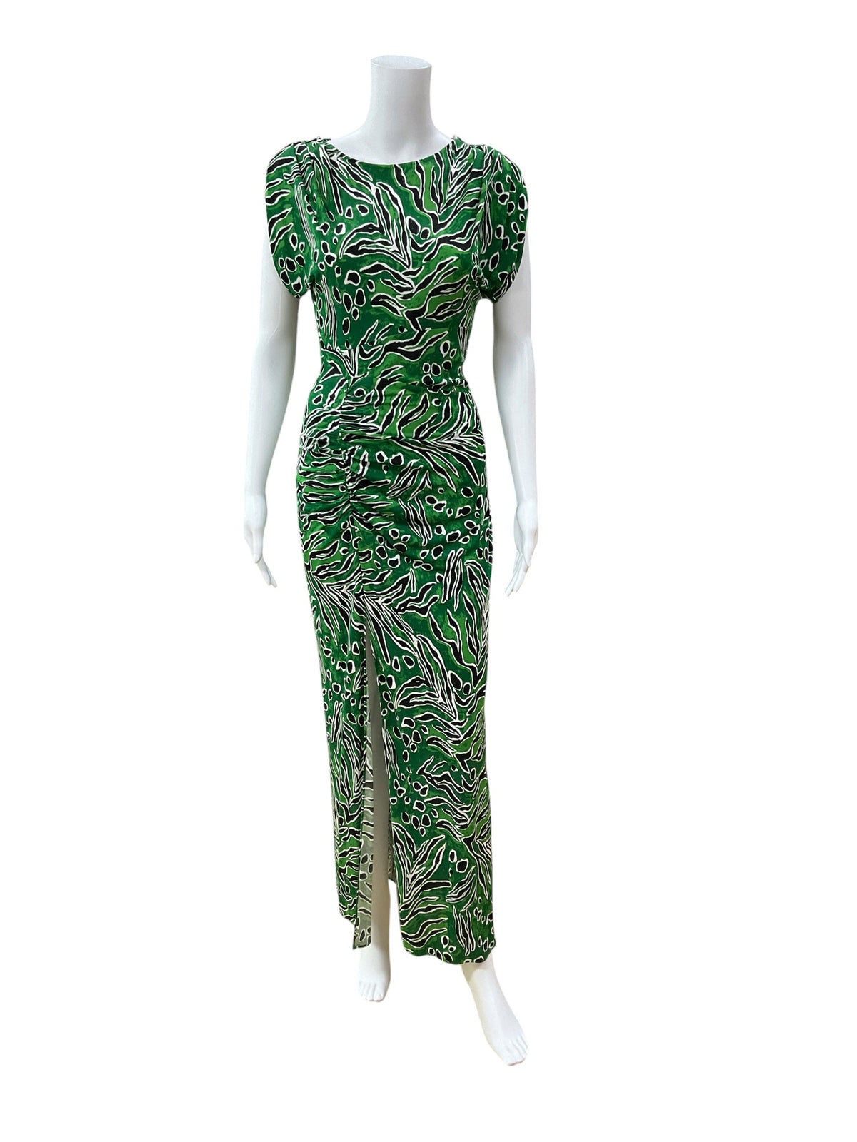 Diane Von Furstenberg Celina Painted Zebra Ruched Maxi Dress Green Black XS - ONLINE ONLY