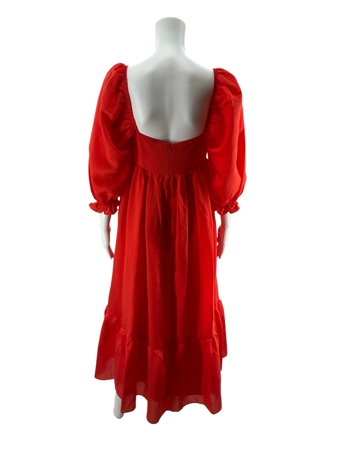 Storia NWT Reddish Orange Tiered Puff Sleeve Midi Dress | Size Small - ONLINE ONLY