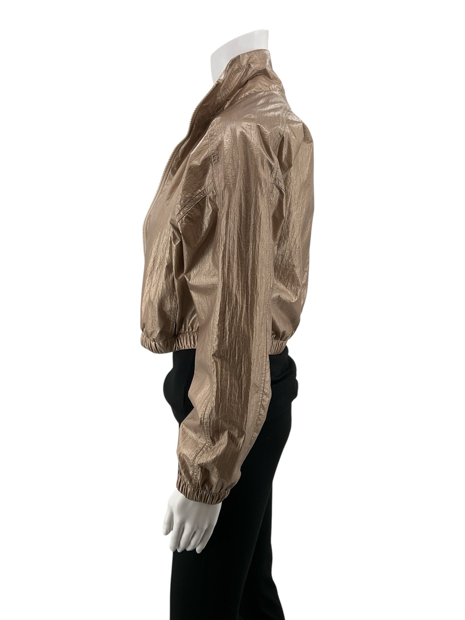 All in Motion Metallic Rose Gold Cropped Bomber Jacket Windbreaker Size XS