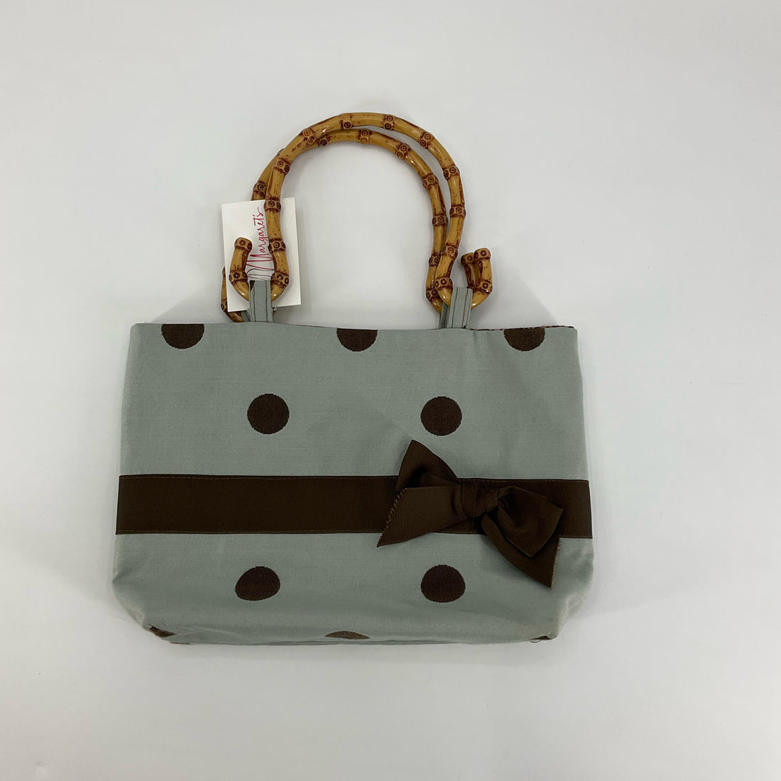 Sage, Brown Polka Dot Bamboo Handle Handbag - ONLINE ONLY