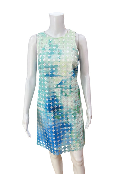 Tahari Arthur S. Levine aqua/blue Sheath Laser Cut Circle Sheath Dress Aqua Blue Size 4 - Size 4